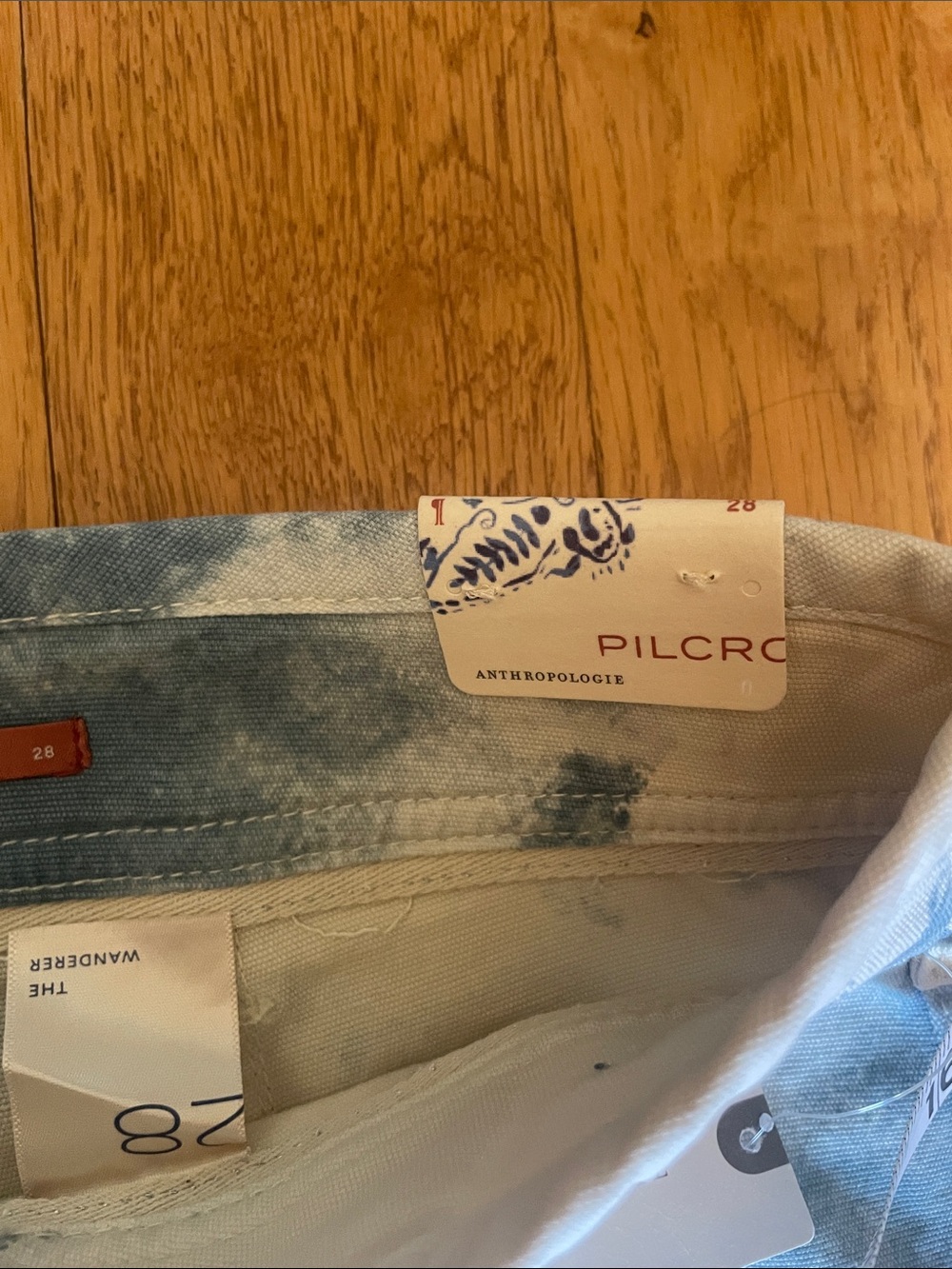 Pilcro Women's Cropped Painter Pants in Cream with Blue & Rust Tie-Dye - Picture 6 of 8